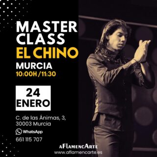 En enero tendremos un curso exclusivo con El Chino en Murcia, y las plazas son muy limitadas, así que aquí tenéis toda la información:

📅 Sábado 24 de enero
⏰ Horario: 10:00 a 11:30
💃 Nivel: Multinivel (apto para todos los niveles)
💸 Precio: 40€
💳 Pago: Bizum
📍 Plazas limitadas)

Además, hemos creado un PACK ESPECIAL solo para este día:

🔥 MASTERCLASS + ESPECTÁCULO EN LA MORENICA → 55€

reservar vuestra plaza, en el  661115707 cuanto antes.
Aflamencarte. 💛