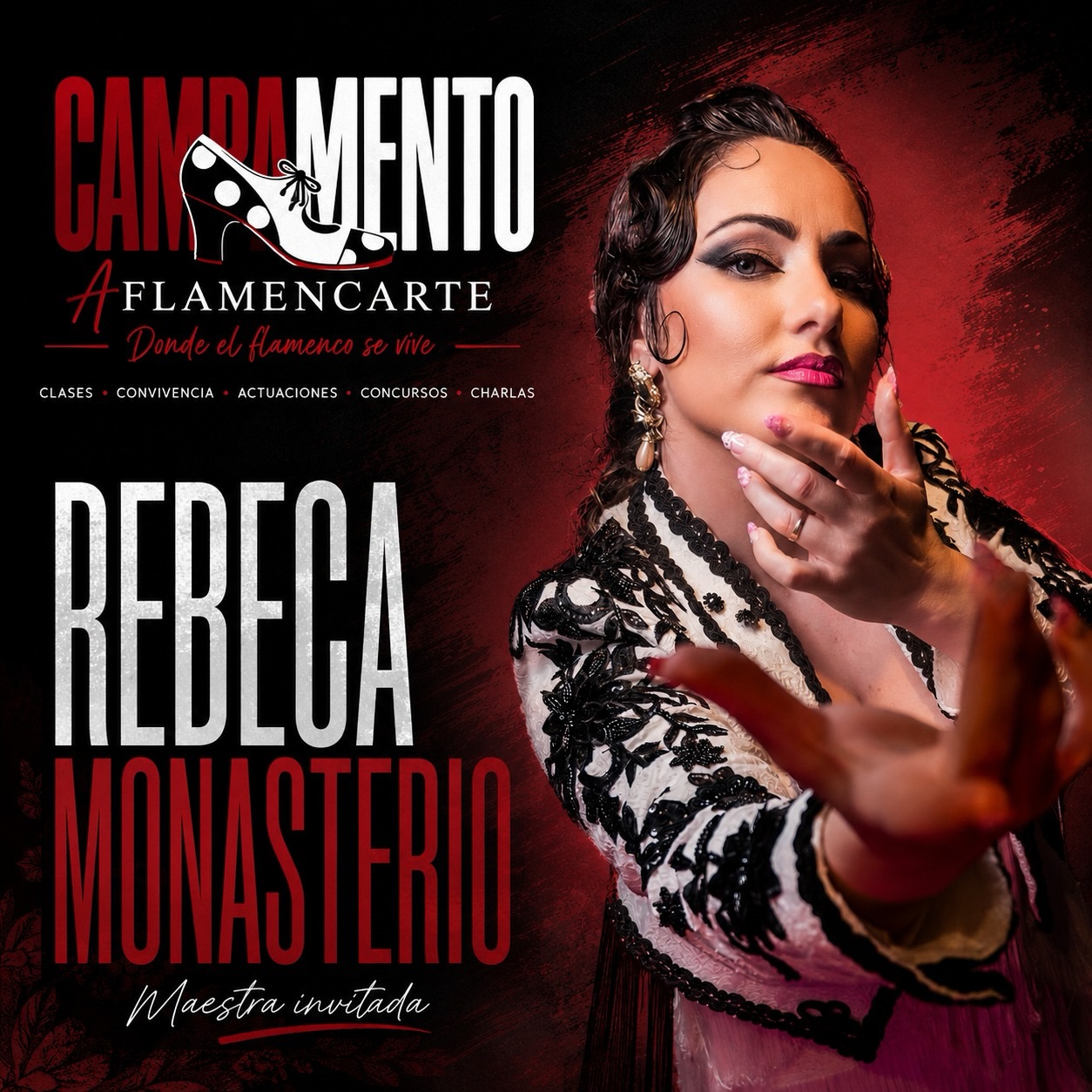 🌹 Rebeca Monasterio. 🌹

Nos llena de orgullo anunciar la participación de Rebeca Monasterio como maestra invitada en el Campamento Flamenco AflamencArte.

Reconocida por su elegancia, fuerza escénica y amplia trayectoria profesional, Rebeca compartirá con todos los asistentes su conocimiento, técnica y visión artística del flamenco.

💃 Clases exclusivas
🎶 Formación de calidad
🔥 Arte, pasión y aprendizaje
❤️ Una experiencia única junto a una gran referente

Si sueñas con aprender de los mejores, esta es tu oportunidad.

📍 Murcia
📅 4 ,5 y 6 de septiembre 

¡Las plazas son limitadas!

#CampamentoFlamenco #AflamencArte #RebecaMonasterio #Flamenco #BaileFlamenco ArteFlamenco FormaciónFlamenca Murcia DondeElFlamencoSeVive 🔥💃🌹